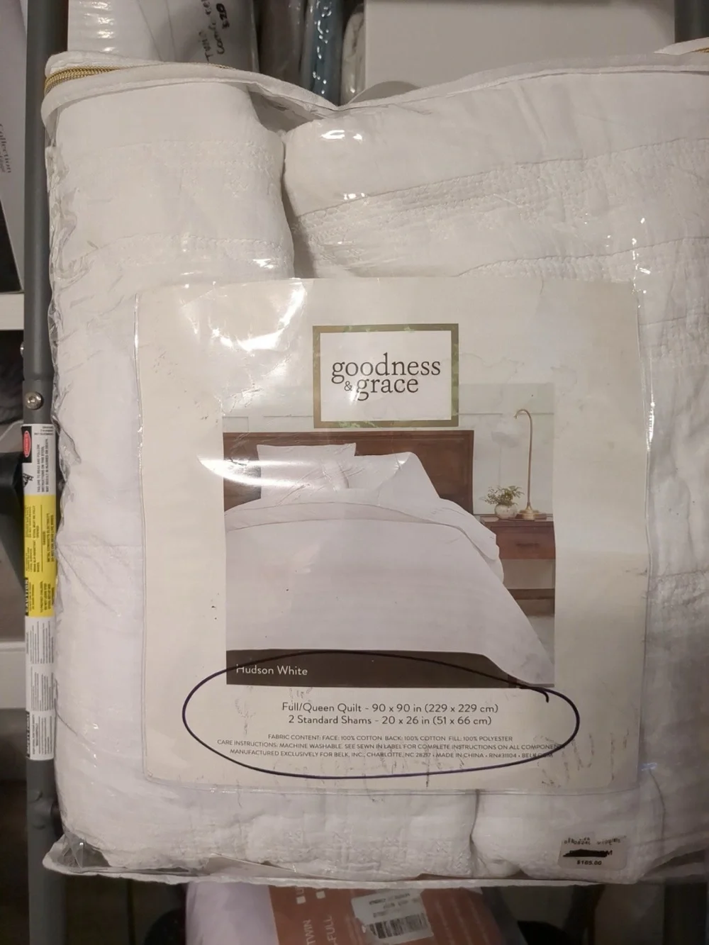 Goodness and grace Hudson white full/queen quilt set - cotton, embroidered.